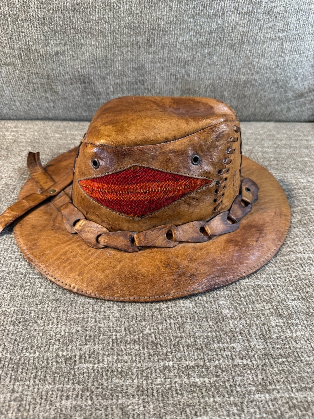 Leather Outback Hat with Red Accent - Size Medium/Large - Picture 6 of 9